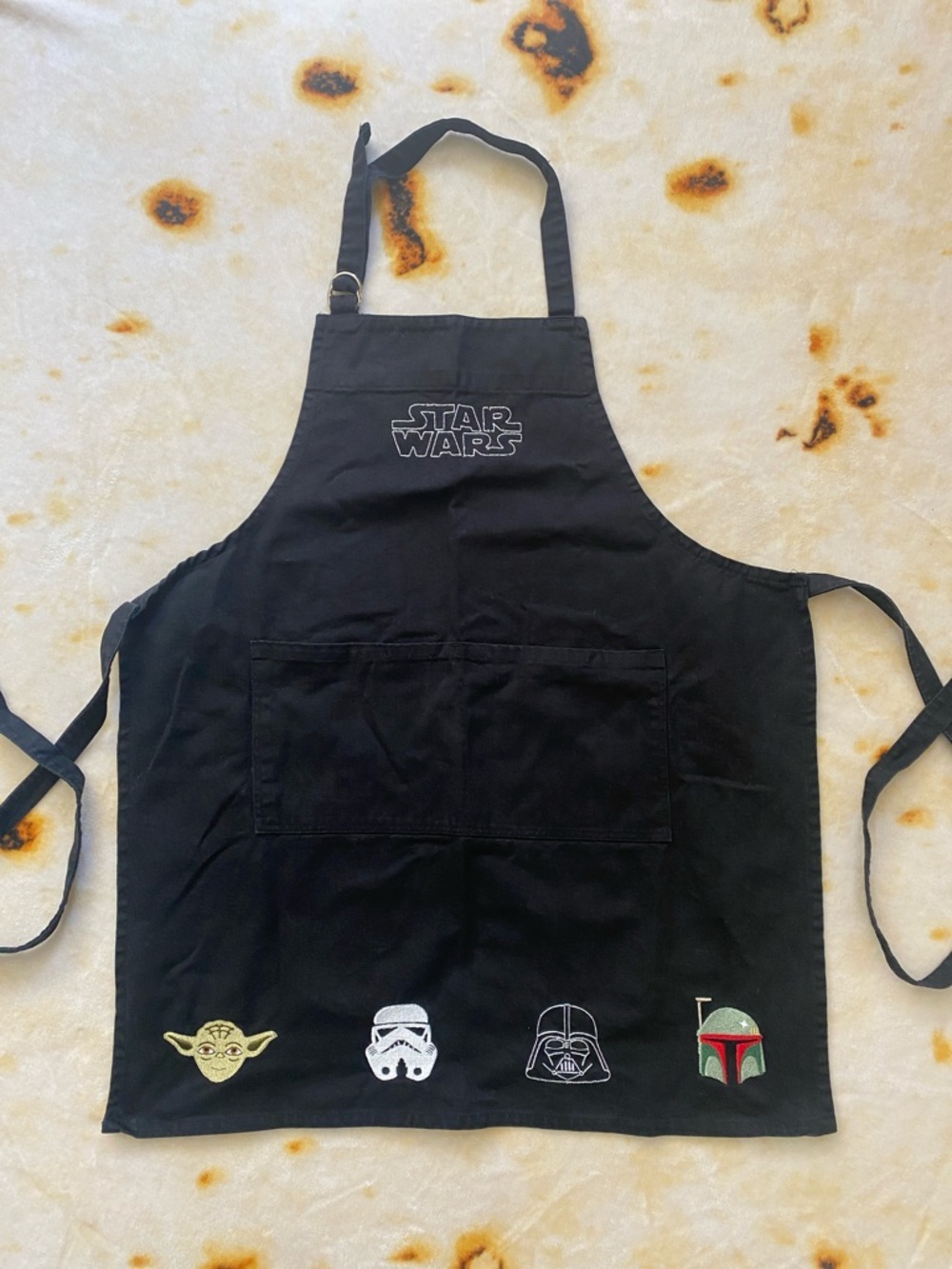 William Sonoma Star Wars Embroidered Adult Apron, Black, Vader, Boba Fett, Yoda